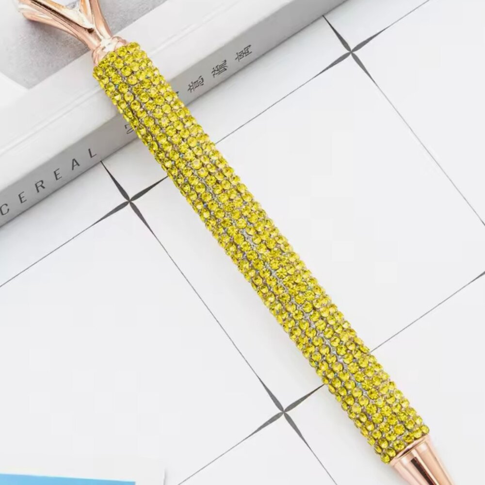 Yellow Blinged Diamond Topped Writing Pen